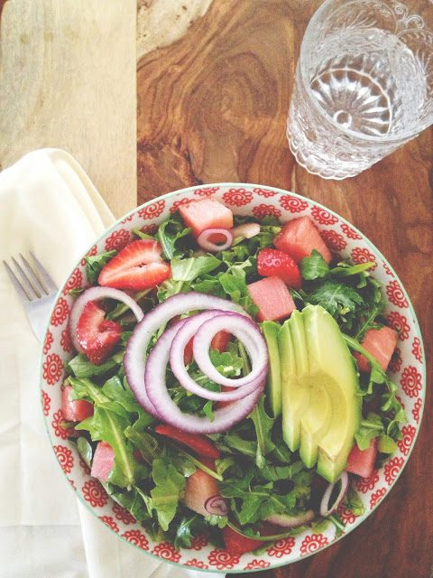 raw vegan strawberry watermelon salad