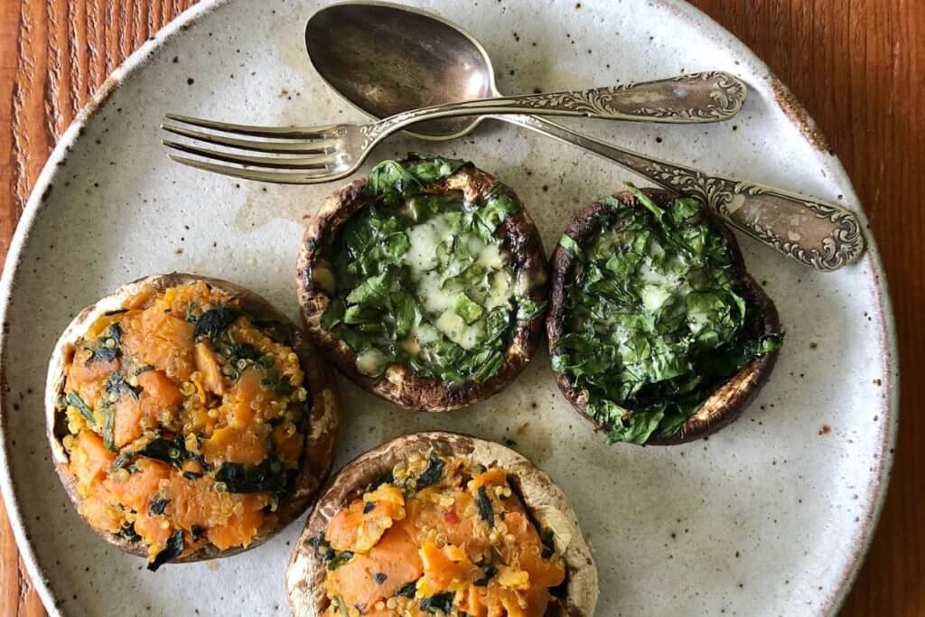 vegan stuffed mushrooms with spinach and pumpkin