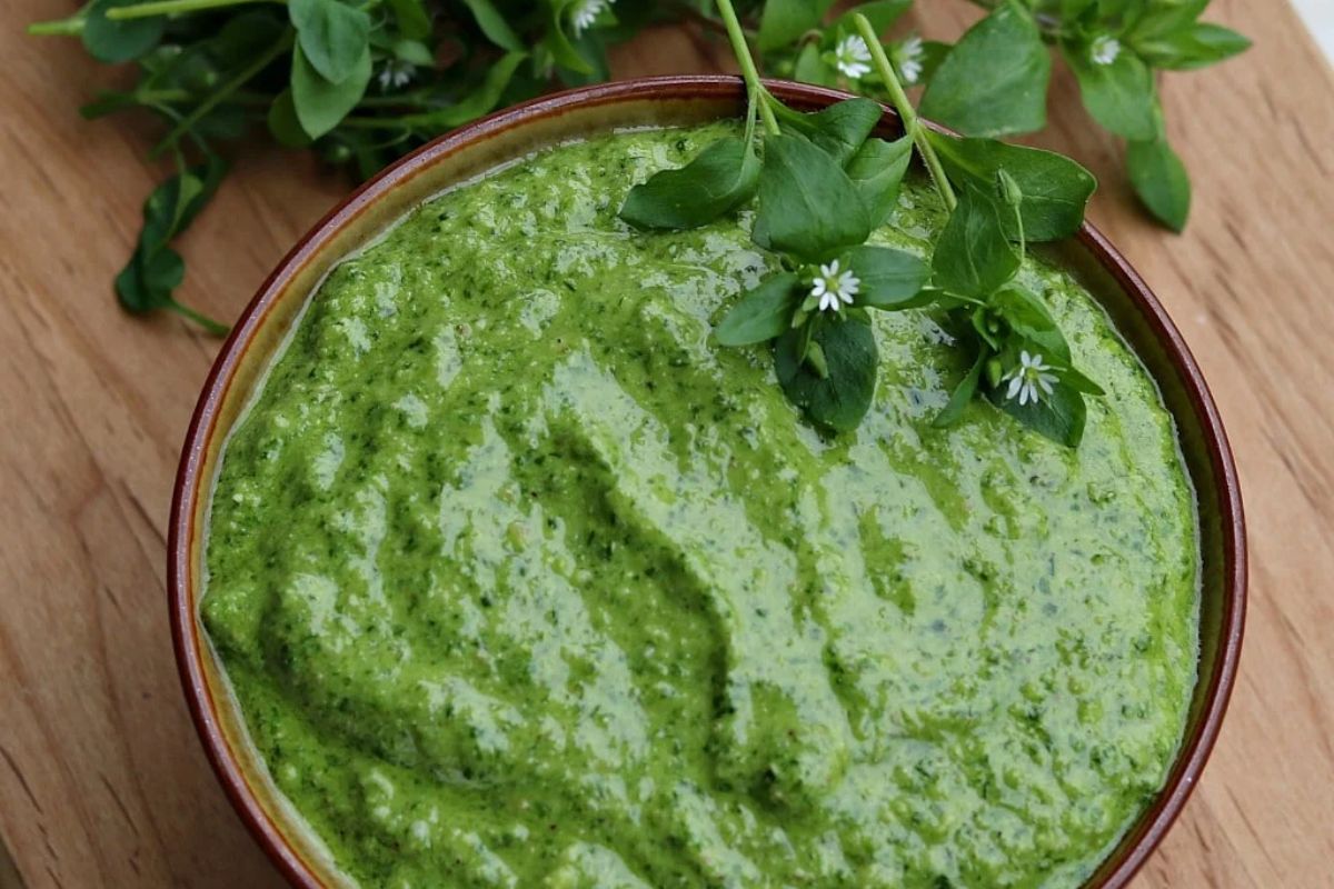 Chickweed Pesto by grow forage cook ferment